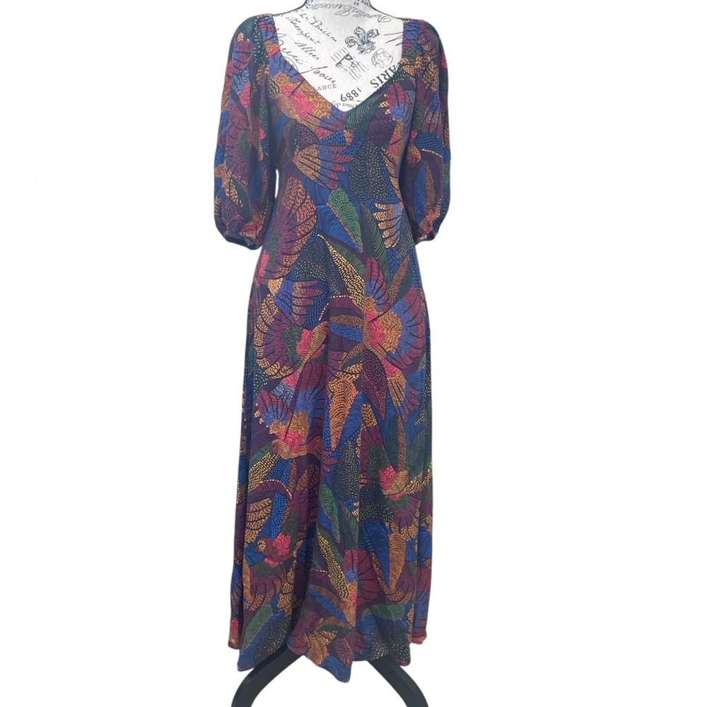 Farm Rio Dotted Macaws Midi Dress,‎ Size XS, EUC - Picture 3 of 11